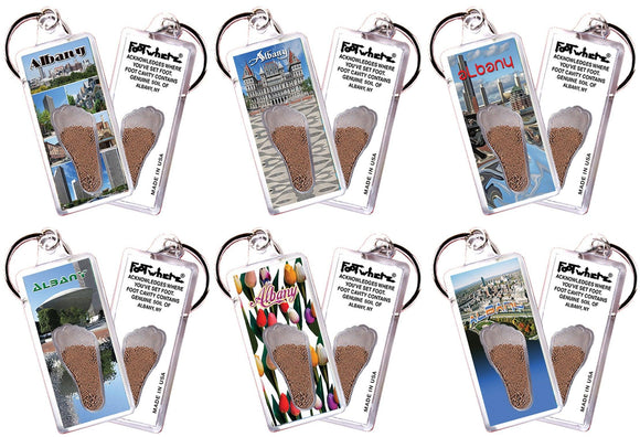 Albany, NY FootWhere® Souvenir Keychains. 6 Piece Set. Made in USA-FootWhere® Souvenirs