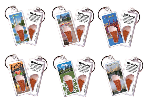 Atlanta FootWhere® Souvenir Keychains. 6 Piece Set. Made in USA-FootWhere® Souvenirs