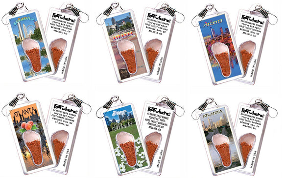 Atlanta FootWhere® Souvenir Zipper-Pulls. 6 Piece Set. Made in USA-FootWhere® Souvenirs