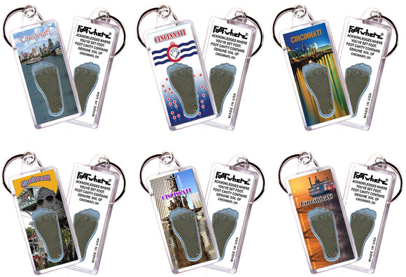 Cincinnati FootWhere® Souvenir Keychains. 6 Piece Set. Made in USA-FootWhere® Souvenirs