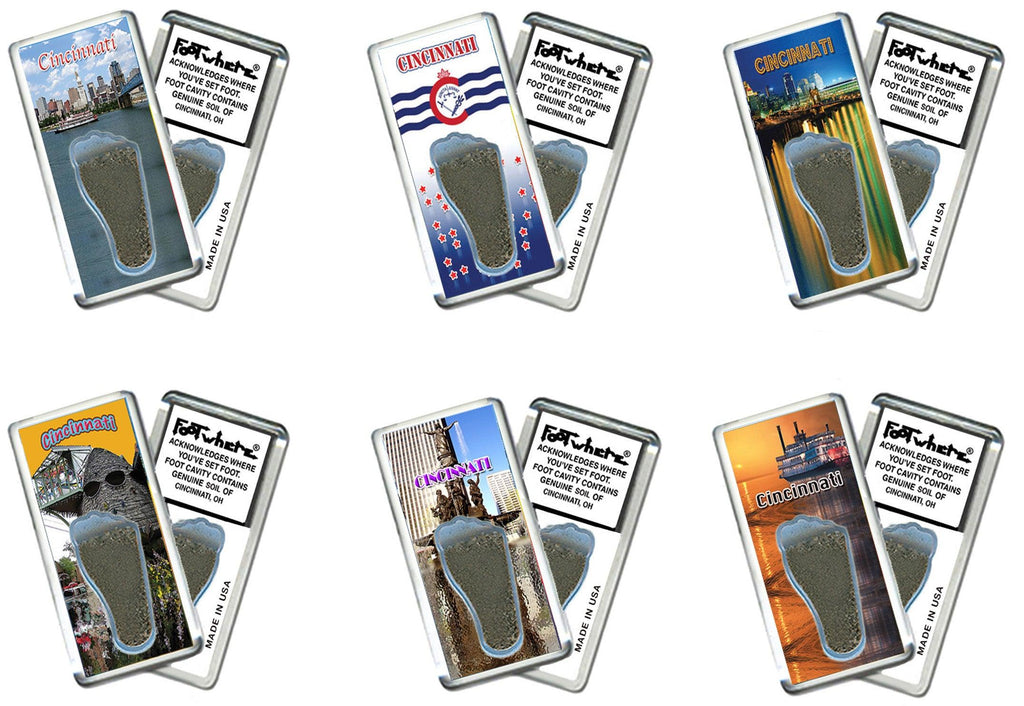 Cincinnati FootWhere® Souvenir Fridge Magnets. 6 Piece Set. Made in USA-FootWhere® Souvenirs