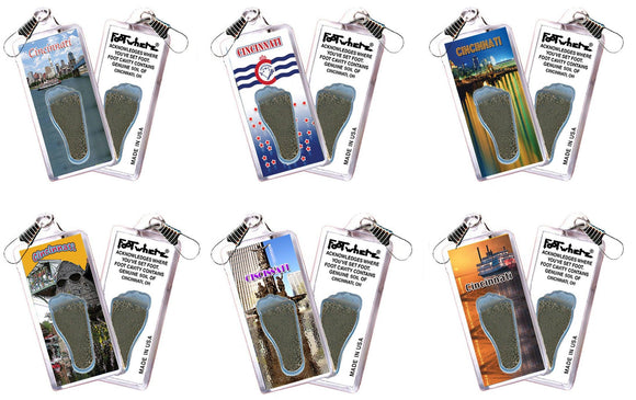 Cincinnati FootWhere® Souvenir Zipper-Pulls. 6 Piece Set. Made in USA-FootWhere® Souvenirs