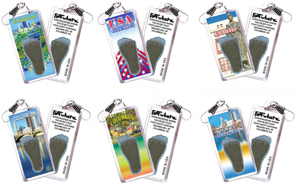 Columbus FootWhere® Souvenir Zipper-Pulls. 6 Piece Set. Made in USA-FootWhere® Souvenirs