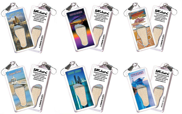 Corpus Christi FootWhere® Souvenir Zipper-Pulls. 6 Piece Set. Made in USA-FootWhere® Souvenirs