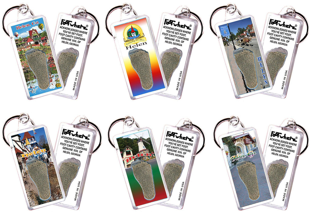 Helen, GA FootWhere® Souvenir Keychains. 6 Piece Set. Made in USA - FootWhere® Souvenir Shop