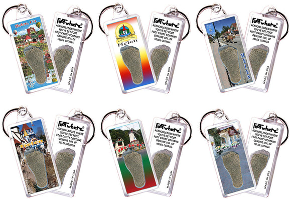 Helen, GA FootWhere® Souvenir Keychains. 6 Piece Set. Made in USA - FootWhere® Souvenir Shop