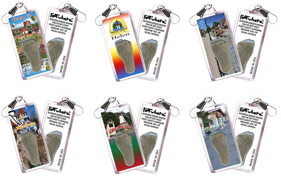 Helen, GA FootWhere® Souvenir Zipper-Pulls. 6 Piece Set. Made in USA - FootWhere® Souvenir Shop