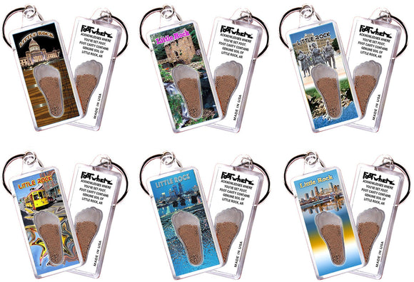 Little Rock FootWhere® Souvenir Keychains. 6 Piece Set. Made in USA-FootWhere® Souvenirs