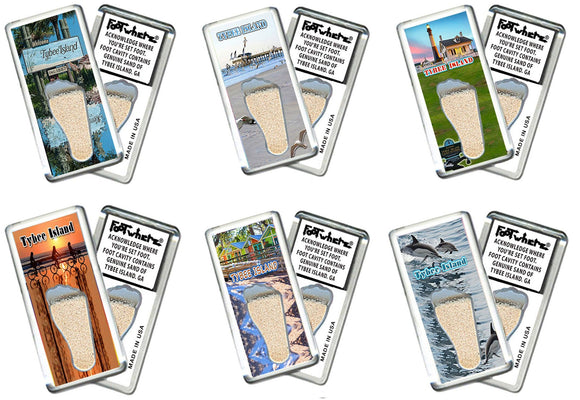 Tybee Island FootWhere® Souvenir Fridge Magnets. 6 Piece Set. Made in USA - FootWhere® Souvenir Shop