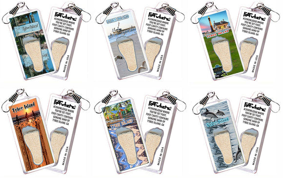 Tybee Island FootWhere® Souvenir Zipper-Pulls. 6 Piece Set. Made in USA - FootWhere® Souvenir Shop